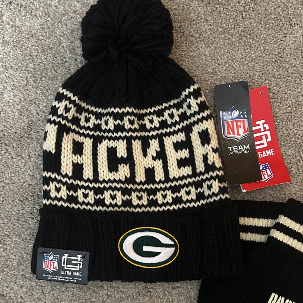 NFL Packers Black and Cream Knit Hat